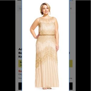 Adrianna Papell floor length beaded gold gown.